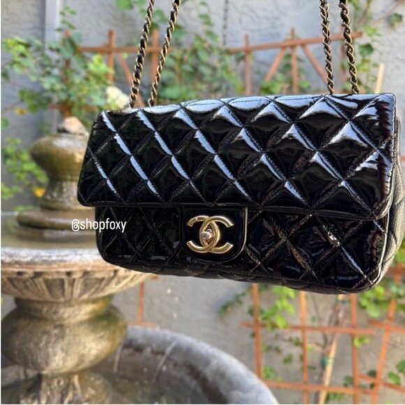 Chanel Classic CC Eyelet Quilted Patent Leather Medium Single Flap Crossbody - Picture 1 of 15